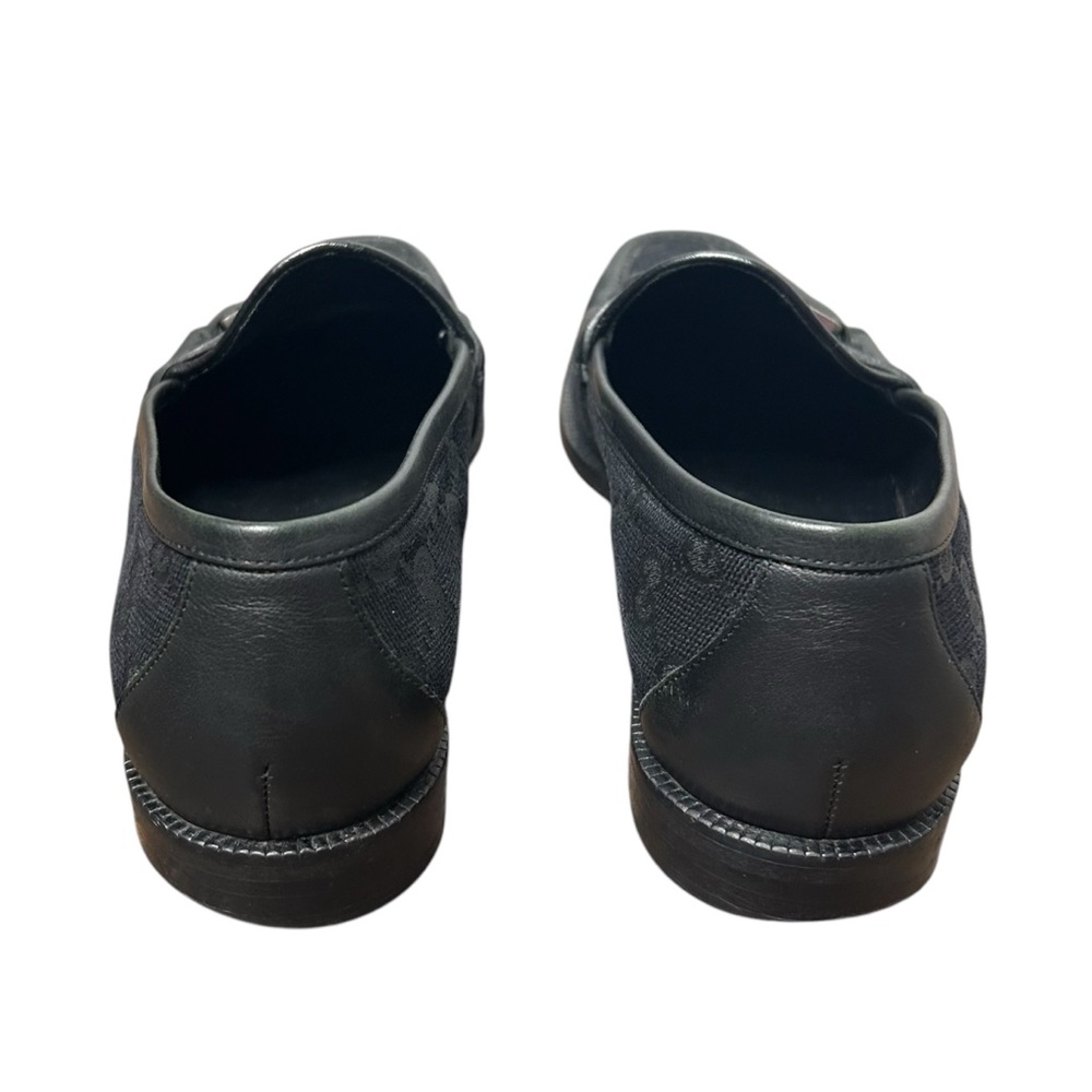 GUCCI Horsebit Loafers Black Leather GG Logo Monogram Canvas Silver Size 39 EU - Picture 5 of 8